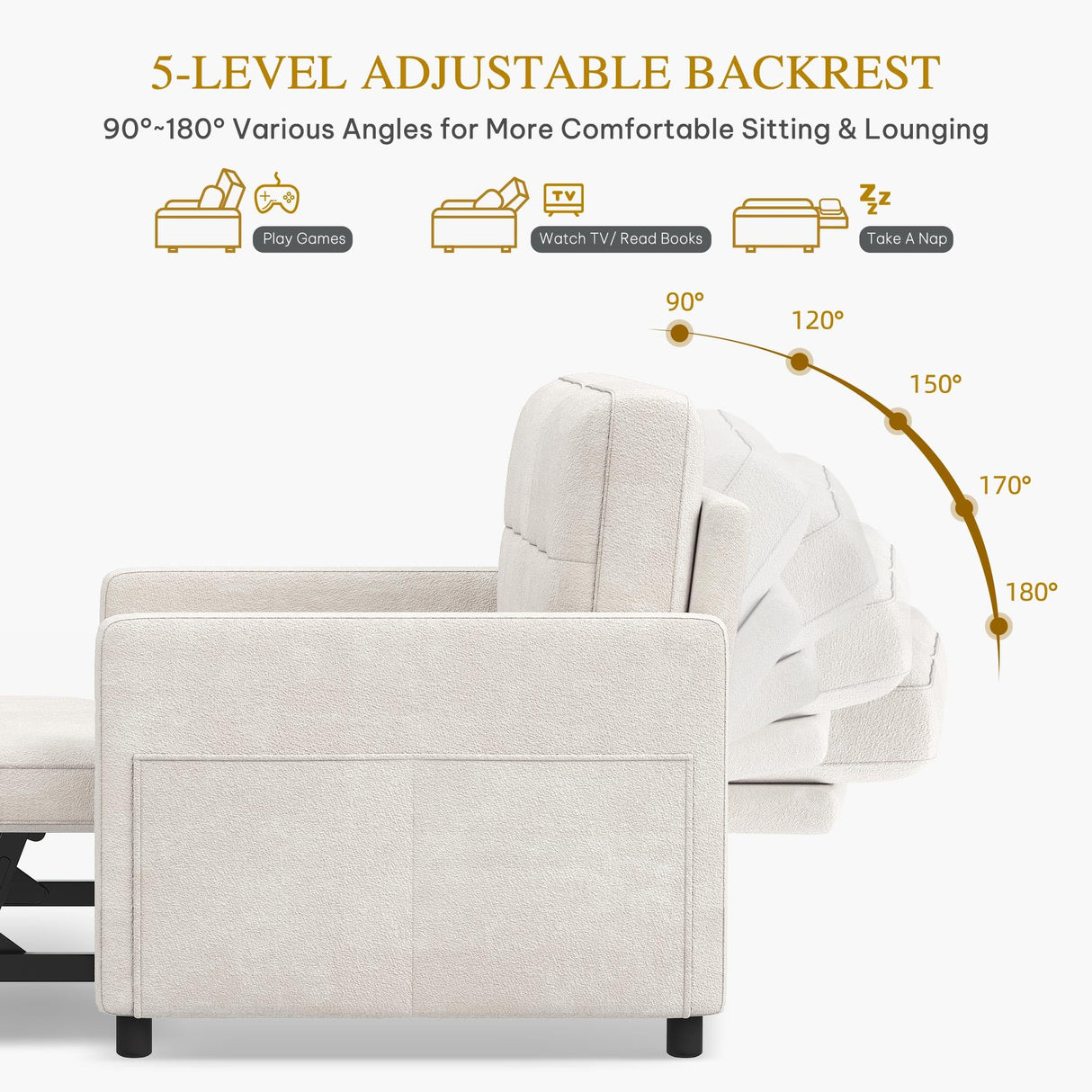 DWVO 55" Convertible Sofa Bed, 3-in-1 Sleeper Sofa with Pull-Out Couch, Velvet Futon Couch with Adjustable Backrest and USB, Modern Loveseat for Living Room Apartment, Light Beige DWVO