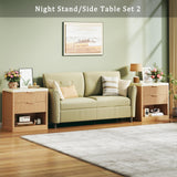 Fluted Nightstand with 2 Drawers, 24'' Night Stand with Wireless Charging Station, Mid Century Modern Side Table with Faux Marble Top, Large Wooden Bedside End Table for Bedroom, Oak HUAHUU