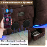 URRED Power Loveseat Recliner Sofa, Velvet Fabric Home Theater Seating with LED Ambient Light, Double Recliner RV Sofa with Flipped Middle Backrest/Bluetooth Speakers/USB/Built-in Outlets, Brown URRED