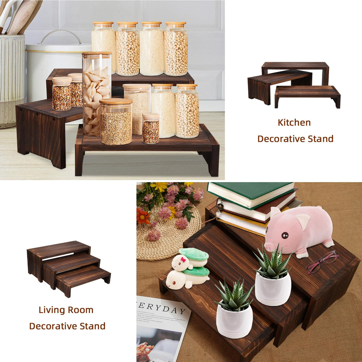 Infankey 3 Tier Cupcake Stand & Wood Display Risers,for Food Desserts Stand Perfume Organizer Funko POP Collections, Display Stand for Organizer and Decoration Infankey