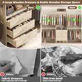 Aheaplus Closet System, Closet Organizer with 3 Wooden Drawers, Closet Organizer System, Walk-in Closet Wardrobe Clothes Rack with 4 Hanging Rods, Garment Rack, -4R,White Oak Aheaplus