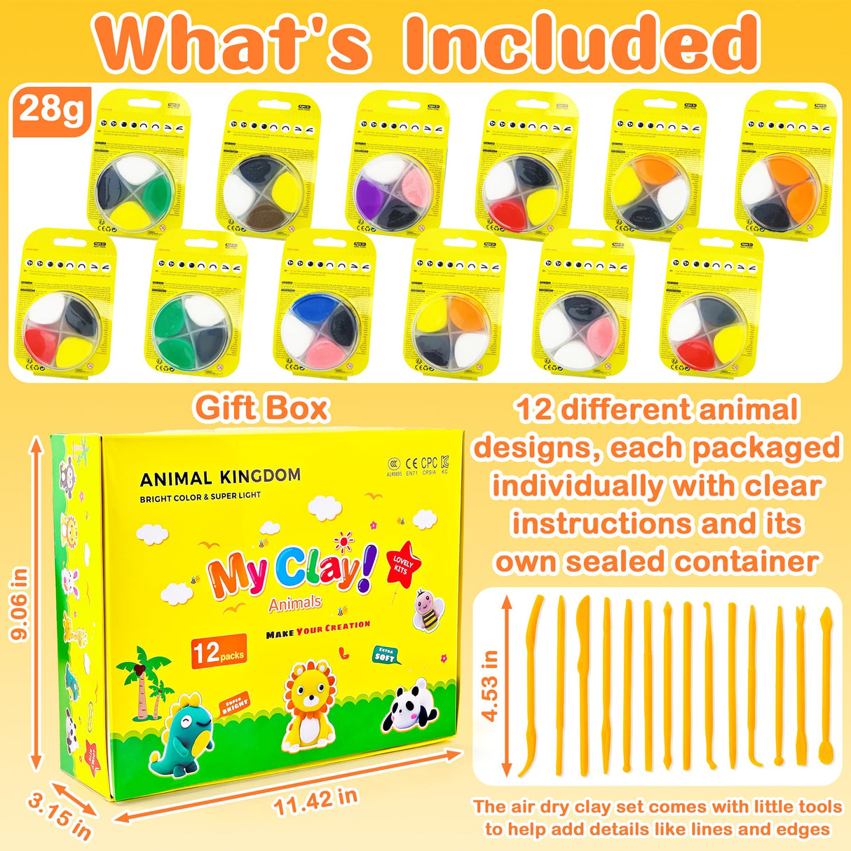 LanMa Air Dry Clay Kit for Kids, 12 Pack Animal Air-Dry Art Kits with Ultra Light & Soft Modeling Clay, Instructions, Sculpting Tools, Christmas Birthday Gifts for Boys Girls LanMa