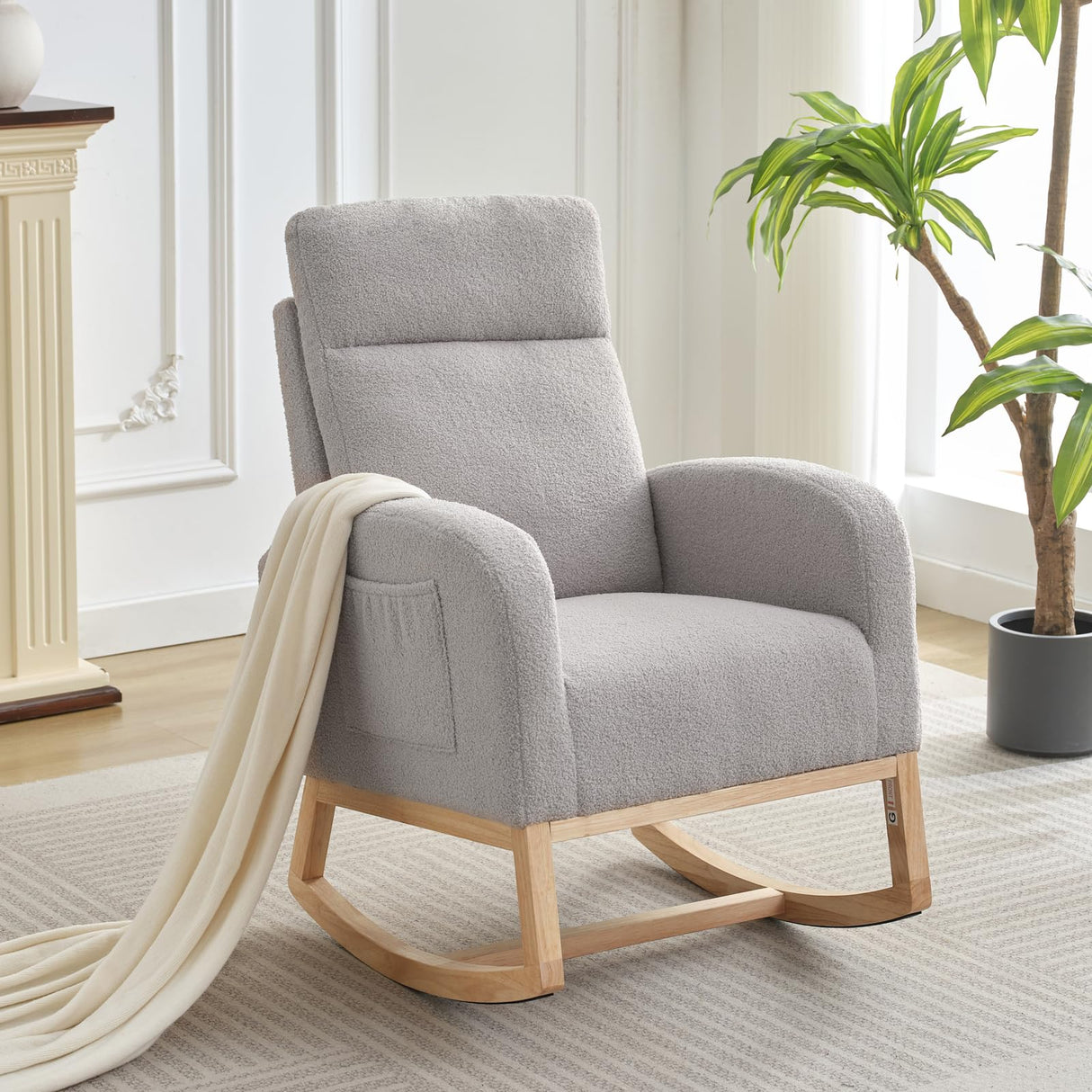 SLEKVERSA Modern Nursery Rocking Chair,Teddy Upholstered Glider with 26" High Backrest, Padded Seat for Living Room, Bedroom, Reading SLEKVERSA