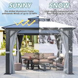 Howsvn 10'x10' Hardtop Gazebo, Outdoor Polycarbonate Double Roof Gazebos with Netting and Curtains, Heavy Duty Metal Pavilion for Patio, Backyard, Deck and Lawn HOWSVN