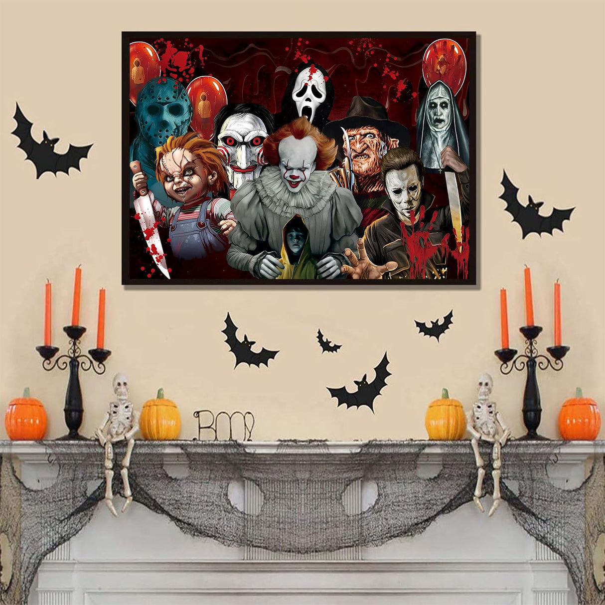 Sretoul Halloween Diamond Art Kits for Adults, Diamond Painting Kit Beginners Halloween, Horror 5D Gem Art for Adults with Round Gem Painting Gift Home Wall Decor 12x16 Inch Sretoul