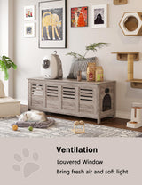 DINZI LVJ Litter Box Enclosure Furniture for 2 Cats, Top Opening Hidden Litter Box with Double Rooms, Dual Cat House with Good Ventilation, 47.2" Wooden Cat Washroom, Box Cabinet, Greige DINZI LVJ