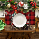 Artoid Mode Red and Black Buffalo Plaid Truck Merry Christmas Placemats Set of 4, 12x18 Inch Xmas Tree Winter Table Mats for Party Kitchen Dining Decoration Artoid Mode