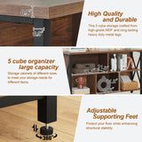 HOMISSUE Cube Storage Organizer Shelf, Rustic Horizontal Bookshelf with 5 Cube Storage, Industrial Short Wide Bookcase with 3 Tier Shelves, Low and Long Cube Bookshelf for Living Room, Office, Brown HOMISSUE