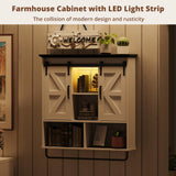 IRONCK Bathroom Wall Cabinet, Farmhouse Medicine Cabinet with Sliding Barn Door and LED Lights, Storage Cabinet Wall Mounted with Adjustable Shelves & Towel Bar for Bathroom, Kitchen, White IRONCK