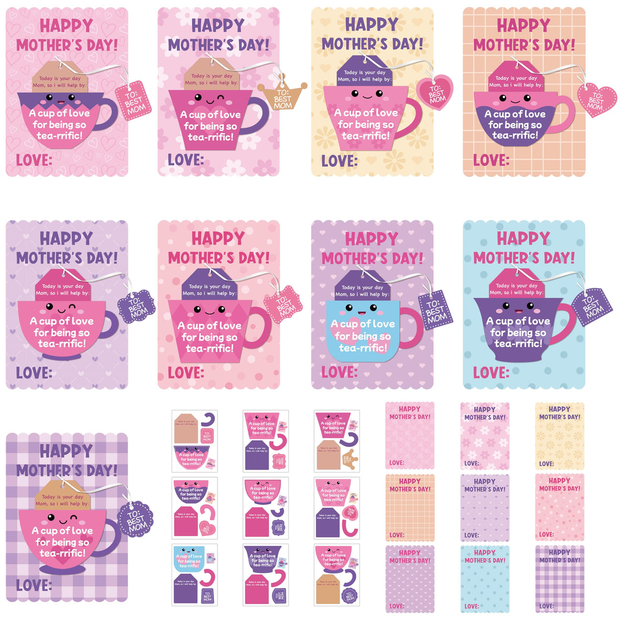 Haooryx Mother's Day Craft Kits for Kids - 45 Sets DIY Tea Cup of Love Greeting Card Making Kits Make Your Own Mother’s Day Party Favor Gift Cards School Art Project Fun Classroom Home Activity Supply Haooryx