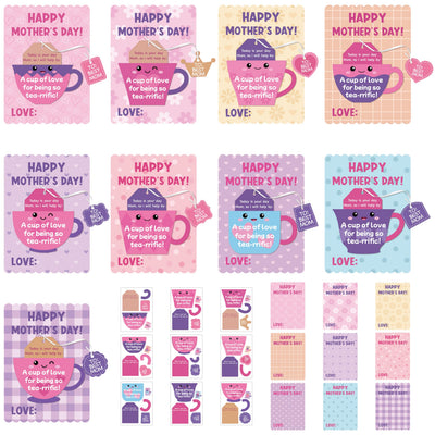 Haooryx Mother's Day Craft Kits for Kids - 45 Sets DIY Tea Cup of Love Greeting Card Making Kits Make Your Own Mother’s Day Party Favor Gift Cards School Art Project Fun Classroom Home Activity Supply