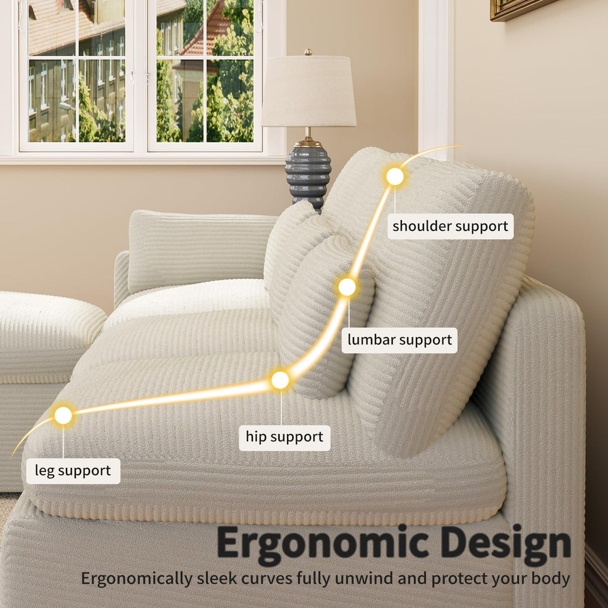 ISHUHL Cloud Modular Sectional Sofa, 124" Oversized Sectional Couches for Living Room, Convertible Deep Seat Sofa Set, Corduroy U Shaped Couch with 2 Ottoman (Beige) ISHUHL