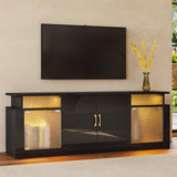 Bestier TV Stand for 55 65 inch TV, LED Entertainment Center with Storage Cabinets & Adjustable Shelves, Modern TV Console with Acrylic Door, TV Stands for Living Room Bedroom (Glossy Black) Bestier