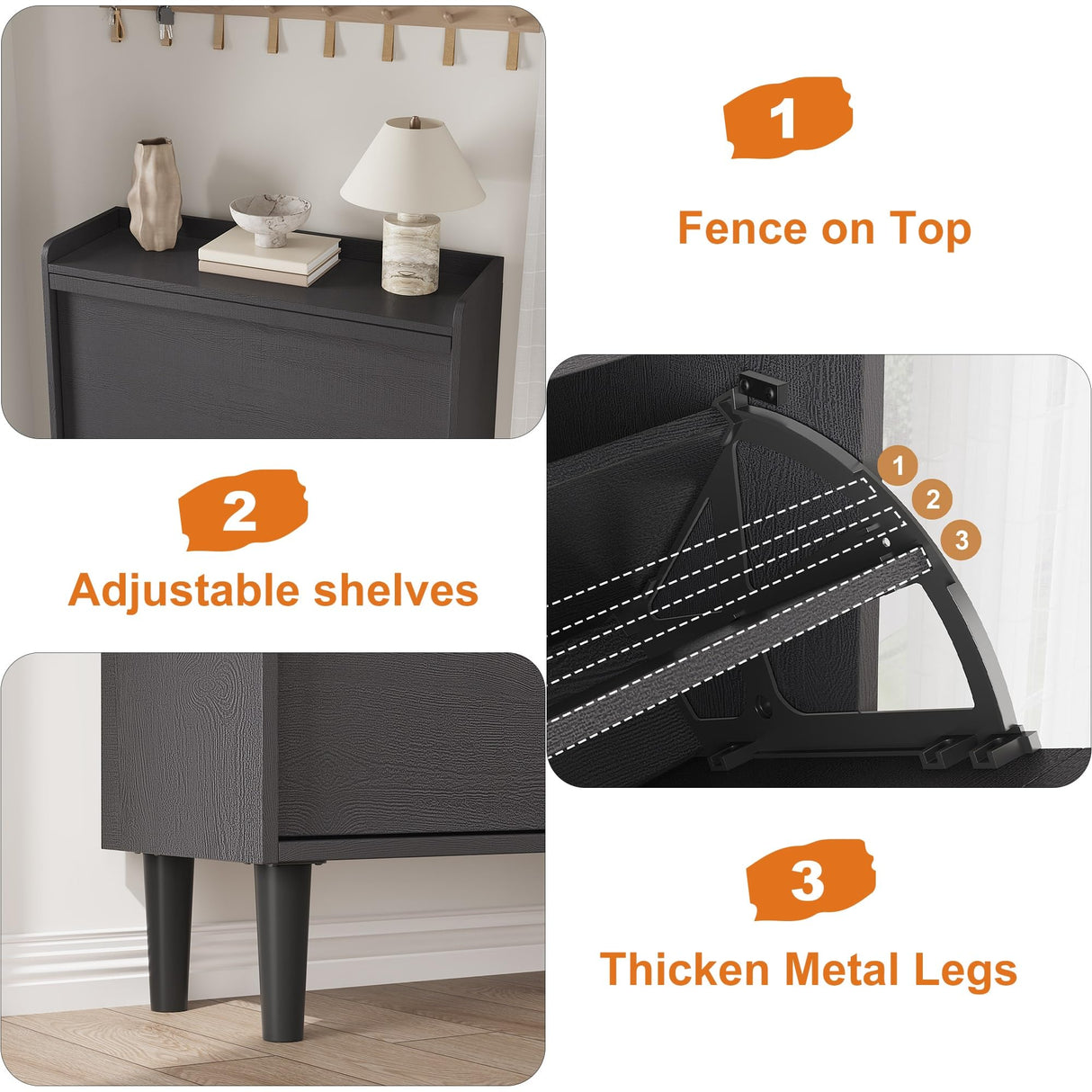 GarveeHome Shoe Cabinet with 2 Flip Drawers, Wooden Shoe Organizer Cabinet with Adjustable Shelf, Shoe Storage for Entryway, Hidden Shoe Cabinet for Hallway, Living Room, Black GarveeHome