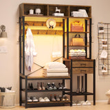 Itaar Hall Tree with Bench and Shoe Storage, 7-in-1 Entryway Bench with Coat Rack, 3 Storage Cubbies, 3 Storage Shelves, 17 Coat Hooks, 2 Fabric Drawers (Rustic Brown) Itaar