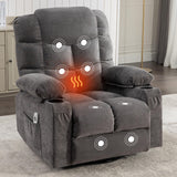 Oversized Massage Swivel Recliner Chair with Lumbar Heating for Living Room Rocker Recliner Single Sofa with Cup Holders and USB Charge Port, Large Big Chair Recliners for Adult MAHOMICO