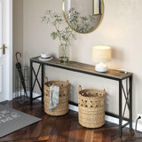 Rolanstar Console Table with Power Outlet, Narrow Sofa Table, 70.8" x 11.8" Farmhouse Table Behind Sofa Couch Hallway Entrance for Living Room, Entryway, Foyer, with Metal Frame,Grey Rolanstar