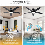 Ayaoty Ceiling Fans with Lights, 48 inch Low Profile Ceiling Fan with Light and Remote Control, Flush Mount, Reversible Motor, Dimmable, Noiseless, Black Ceiling Fan for Bedroom, Indoor/Outdoor Use Ayaoty