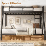 SogesSleep Bunk Beds Twin Over Full Size, Heavy Duty Metal Bunk Bed Frame with Flannel Board for Teens and Adults, for Spaces-Saving, Smooth Rounded Edges, Noise Free & Easy Assembly, Black SogesSleep