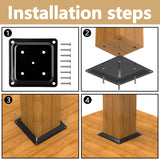 4 Pcs Wood Post Plate Connector, 4" x 4" Wood Fence Post Anchor Base, Deck Porch Railing Support Base, Powder-Coated Decking Post Base (4) Adnee