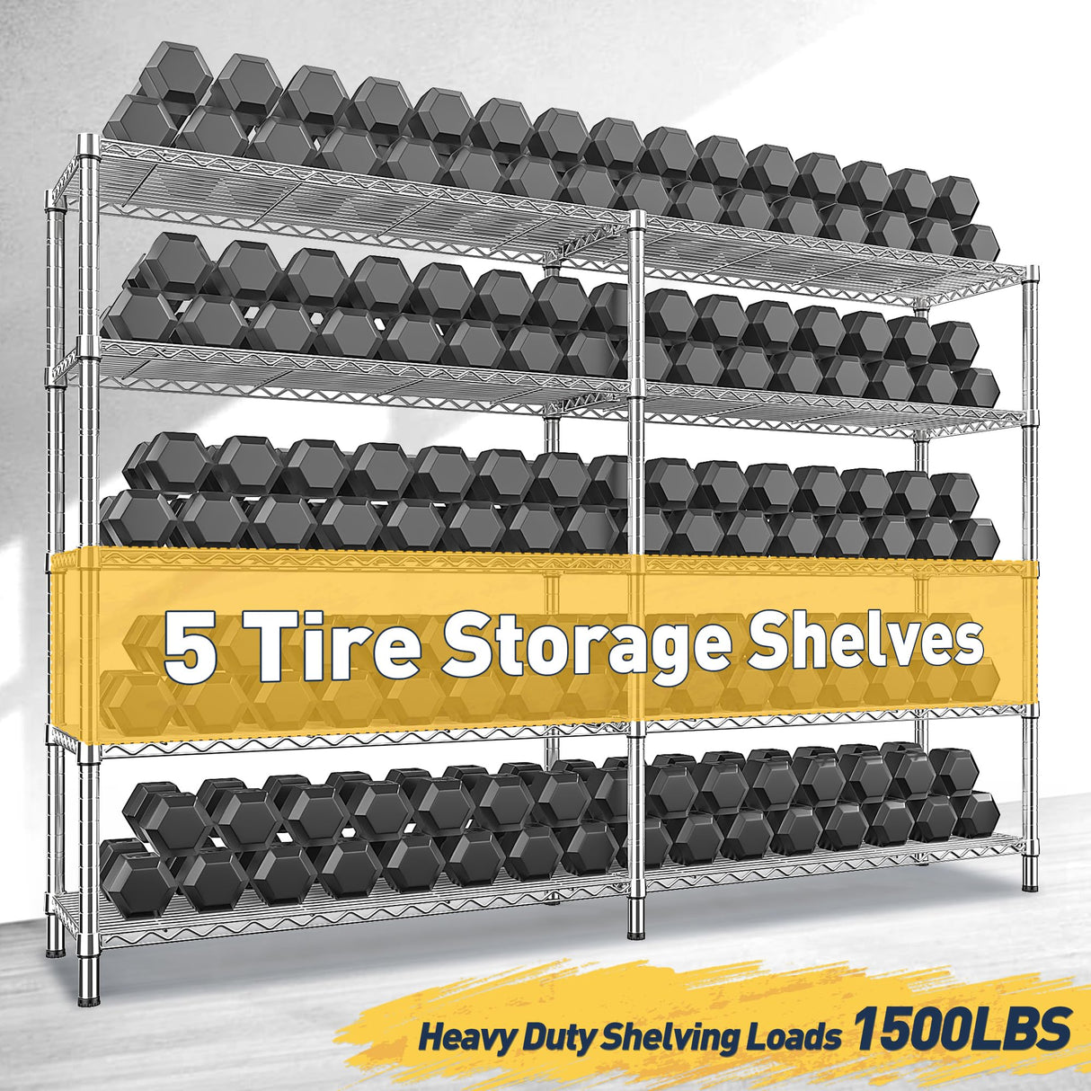 REIBII 70" W Wire Shelving Load 1500LBS, Metal Shelving 5-Tier Storage Shelves Metal Shelves for Storage Adjustable Shelving Rack for Pantry Kitchen Commercial School 70" W*15.8" D*72.4" H,Chrome REIBII