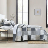 Boryard 3-Piece Queen Quilt Set, Lightweight Soft Full Size Quilt Gray Patchwork Farmhouse Bedspread Coverlet 90x90 inches Spring Bedding Set with 2 Pillow Shams, Grey Plaid Print Boryard