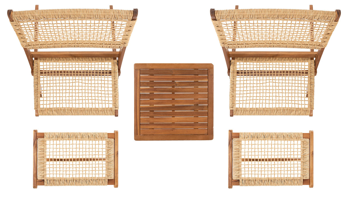 SAFAVIEH Outdoor Collection Casella Acacia Wood/Light Brown 5-Piece Patio Set PAT7077A, Natural/Natural Safavieh