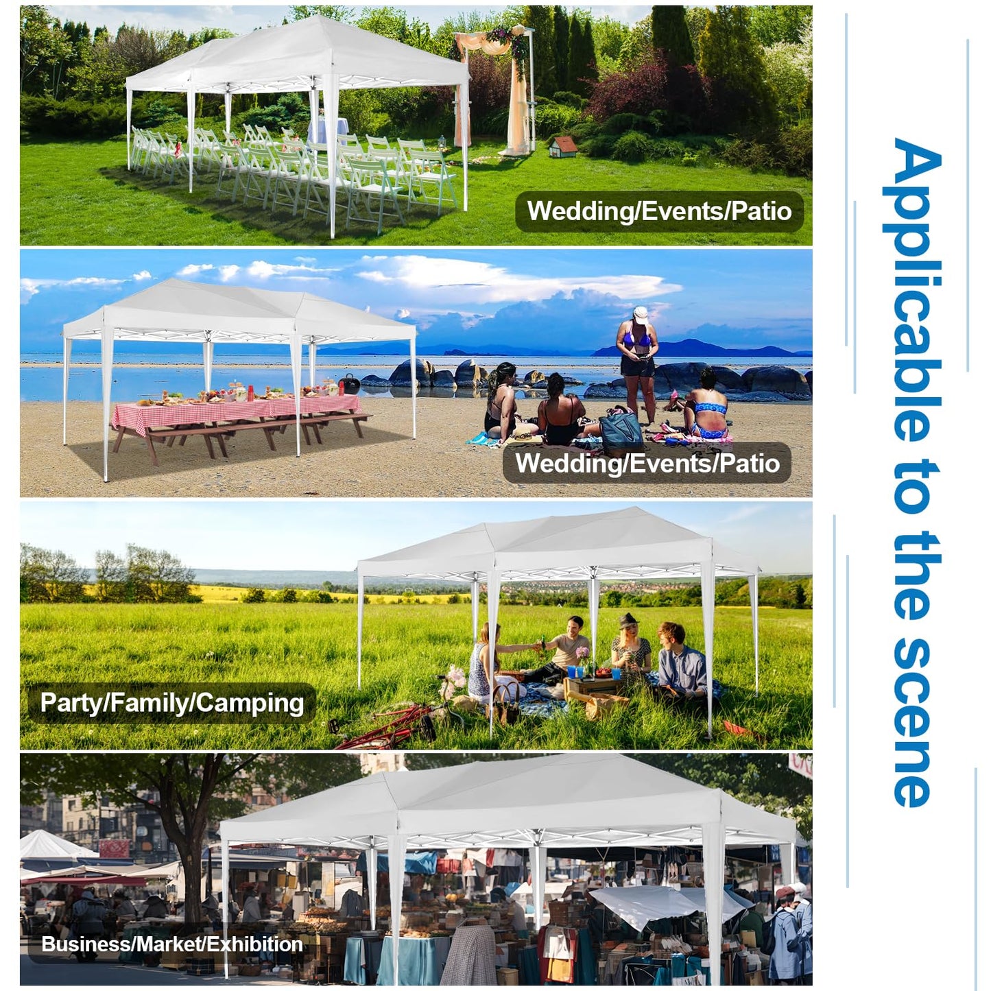 COBIZI 10x20 Pop Up Canopy Tent with 4 Removable Sidewalls, Easy Up Commercial Outdoor Canopy Tent, Waterproof and UV50+ Gazebo with Portable Bag, Tents for Parties/Backyard/Exhibition(10x20ft.