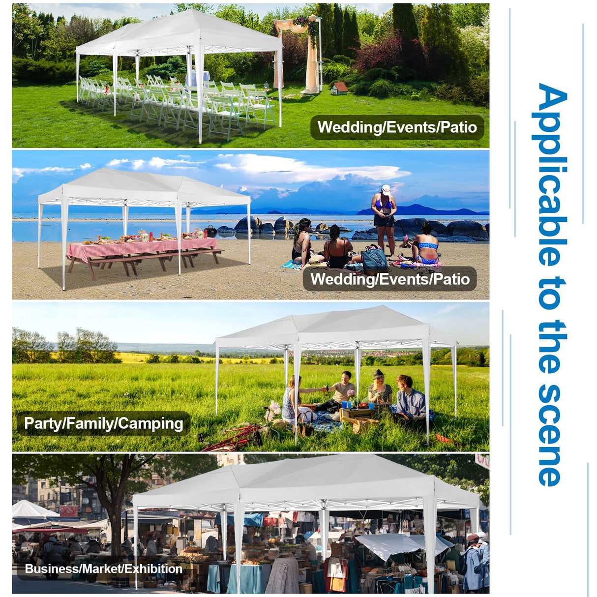 COBIZI Canopy 10x20 Pop Up Canopy with 6 Sidewalls,Waterproof Canopy Outdoor Event Shelter UPF 50+ Gazebo Portable Tents for Parties Beach Camping Wedding Commercial Instant Easy up Canopy 10x20,White COBIZI