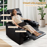 ANJ Black Power Recliner Chair Electric Home Theater Seating Soft Leather Movie Chair for Living Room Overstuffed Single Reclining Sofa with Hidden Arm Storage, Cup Holders and USB Ports (Black) ANJ