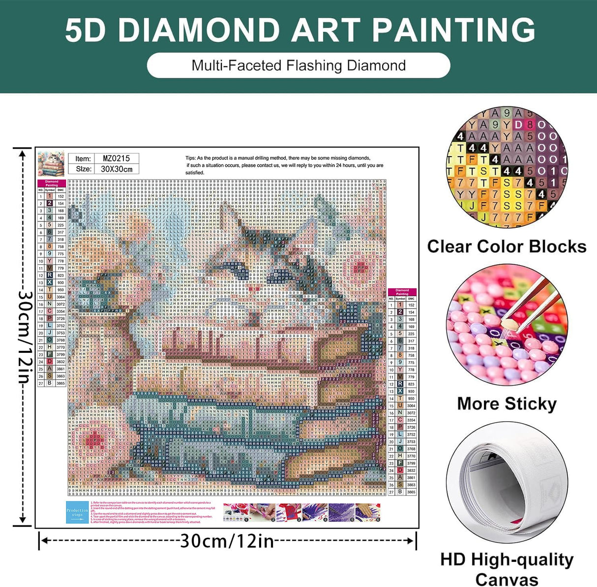 Zythron Diamond Painting Kits for Adults Cat Book Diamond Art Kits for Beginners DIY 5D Round Full Drill Diamond Paintings Gem Art Craft for Home Decor Gifts 12x12 inch Zythron