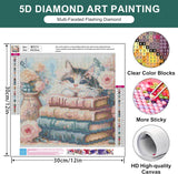 Zythron Diamond Painting Kits for Adults Cat Book Diamond Art Kits for Beginners DIY 5D Round Full Drill Diamond Paintings Gem Art Craft for Home Decor Gifts 12x12 inch Zythron