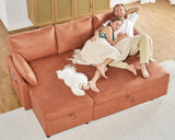 PaPaJet Sofa Bed, Sofa Sleeper with Storage Chaise, L Shape Pull Out Couch Bed, Oversized Sofas for Living Room-Brown Leathaire PaPaJet