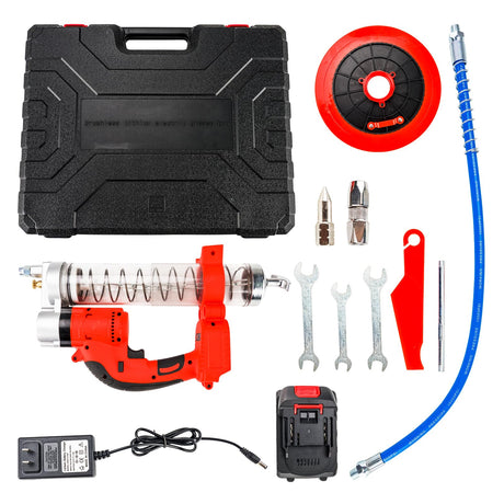 PHILTOP Cordless Grease Gun Battery Powered, 9100PSI Electric Grease Gun Kit with 18 Inch Spring Flex Hose, 1 Sharp Type Nozzle, Extension Rigid Pipe, Reinforced Coupler and Variable Speed Trigger PHILTOP