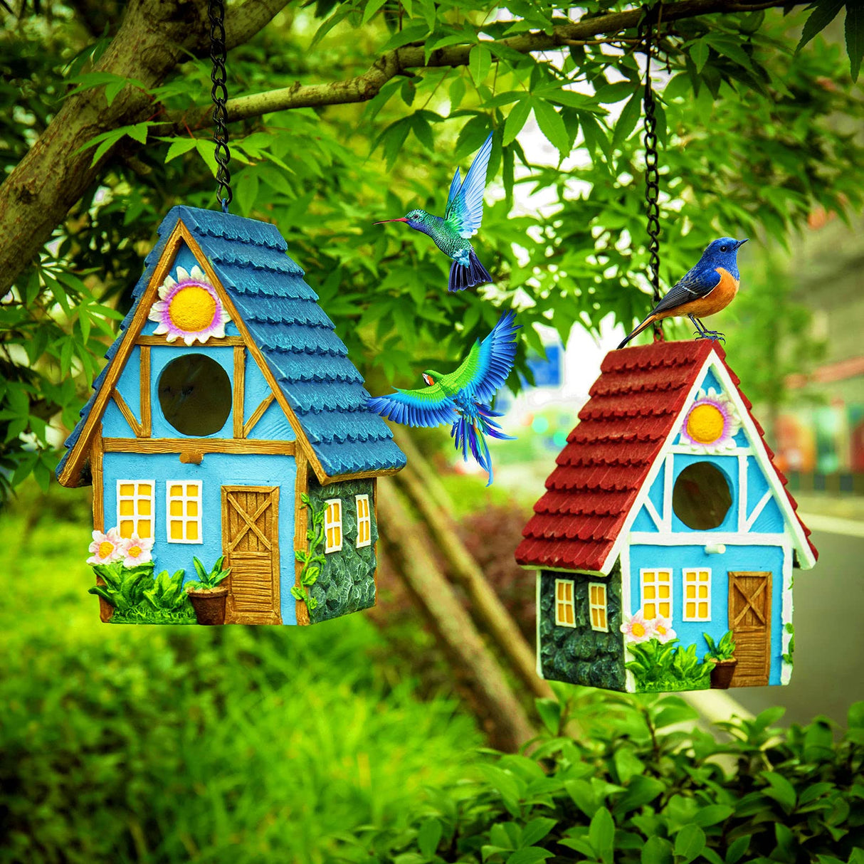 Garden Bird House for Outside Clearance Hanging Outdoors Country Cute Birdhouses for Wren Finchs Chickadee Hummingbird Tree Swallow Cage Kids Nature Lover Bluebird House(Blue) ZLSZTMI