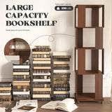 4 Tier Solid Wood Rotating Bookshelf Tower on Wheels, 360° Upgrade Spinning Book Shelf, Revolving Bookcase Organizer, Swivel Bookshelves for Small Spaces, Corner, Bedroom, Kids Room, Office (Walnut) Easyego