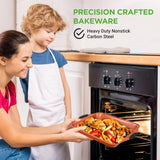 NutriChef 8 Piece Baking Pans Set - Nonstick Carbon Steel Bakeware Set w/ Silicone Heat-Safe Handles - Includes Loaf Pan, Muffin Pan, Cookie Sheets, Pizza Crisper, Roasting Pans - Copper NutriChef