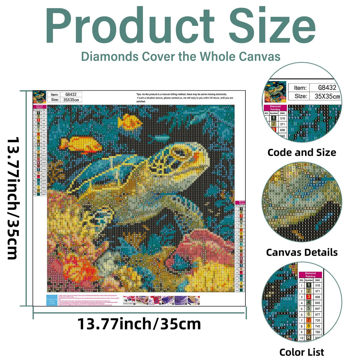 Aestalrcus Sea Turtles Diamond Art Kits for Adults, Sea Turtles Diamond Painting Kits for Adults, 5D Gem Art and Crafts for Gift Home Wall Decor 14x14 Inch Aestalrcus
