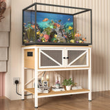 Avolander 40-50 Gallon Fish Tank Stand, Aquarium Stand with Power Outlets & LED Light, Cabinet for Fish Tank Accessories Storage, Heavy Duty Metal Frame, 760LBS Capacity, White Walnut Brown Avolander