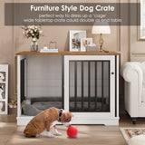 Dog Crate Furniture 47" Large Dog Kennel for Dogs Indoor, Heavy Duty Dog Cage with Sliding Door and 2 SUS Bowls Wooden End Table in Living Room for Small Medium Large Dogs, White TTVIEW