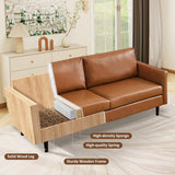 Tbfit 80" Faux Leather Couch, Mid Century Modern Sofa Living Room, 3 Seater Sofa for Small Space Bedroom Office Apartment, Brown Tbfit
