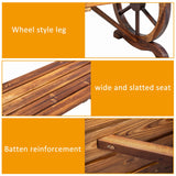 Outvita Rustic Wagon Wheel Wooden Garden Bench for Outdoor Seating, Carbonized Finish – Seats 2 in Brown Outvita