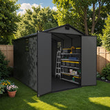 Patiowell 6 x 10 FT Outdoor Plastic Storage Shed with Floor - Lockable Resin Tool Shed, 2 Windows, Easy Assembly for Garden/Backyard (Dark Grey) Patiowell