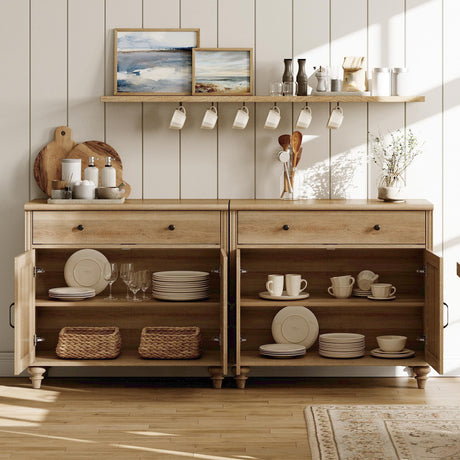 5 Tier Bookshelf 72" Tall Bookcase with Barn Doors, Large Farmhouse Display Book Shelf with 2 Drawers and Storage Cabinet, Library Wood Bookshelves for Living Room,Kitchen, Oak(2PCS) WAMPAT