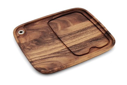 Ironwood Gourmet Fort Worth Steak Plate with Juice Channel, Acacia Wood 13 x 11 x 0.75 -inches, Brown