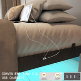 Muluflower Floating Bed Frame Queen Size with LED Lights and Charging Station, Black PU Metal Platform Bed Frame, Easy Assembly, No Box Spring Needed (Queen) Muluflower