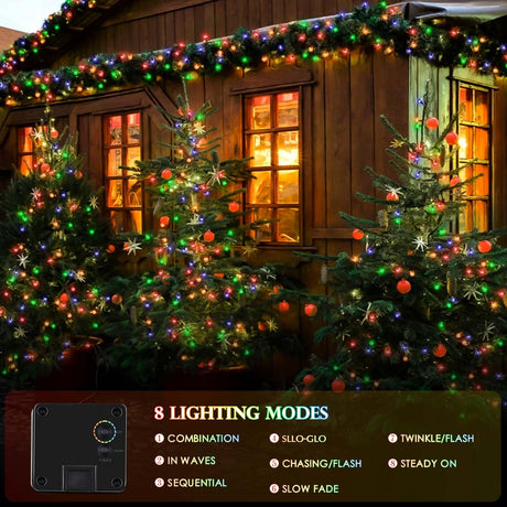 4pk Multi-Colored Solar Christmas Lights Outdoor Waterproof, 400 LED 132 FT Solar Powered LED String Lights Green Wire with 8 Modes, Solar Fairy Lights for Xmas Tree Party Wedding Garden Decorations EXF