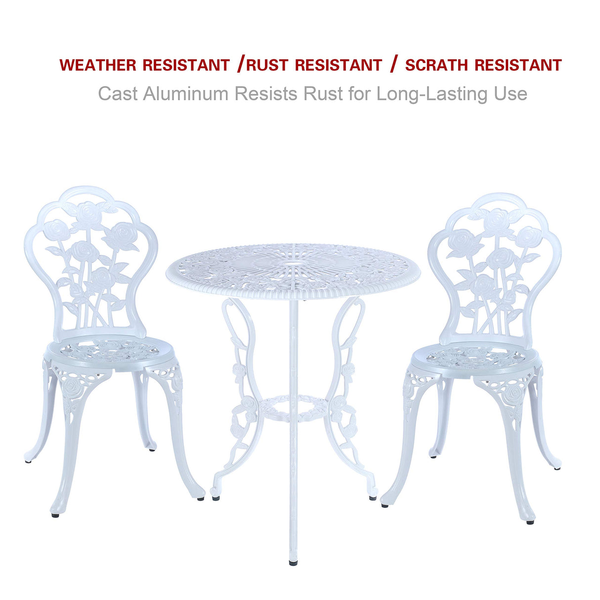 C/G 3 Piece Bistro Set,Outdoor Patio Set,Anti-Rust Cast Aluminum Bistro Table Set for Park Yard Front Porch Furniture(White) C/G