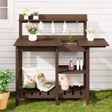 SERWALL Outdoor Potting Bench with Removeable Sink,Rot-Resistant HDPE Potting Table for Outside Gardening, All Weather Use - Coffee SERWALL