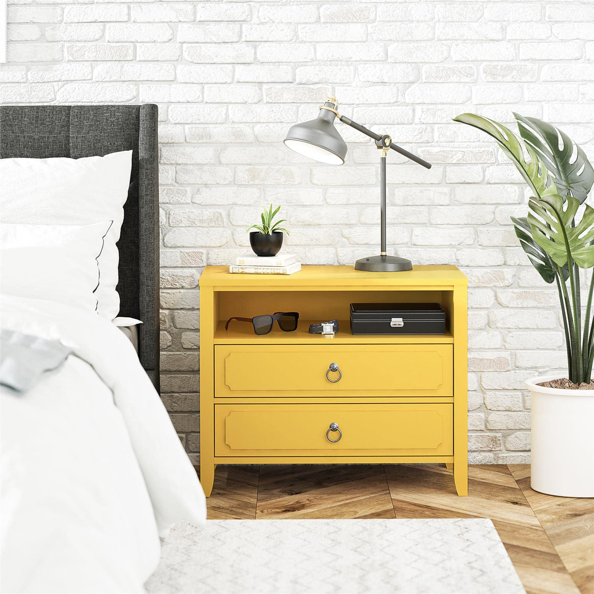 Novogratz Her Majesty 2 Drawer Nightstand, Mustard Yellow Novogratz